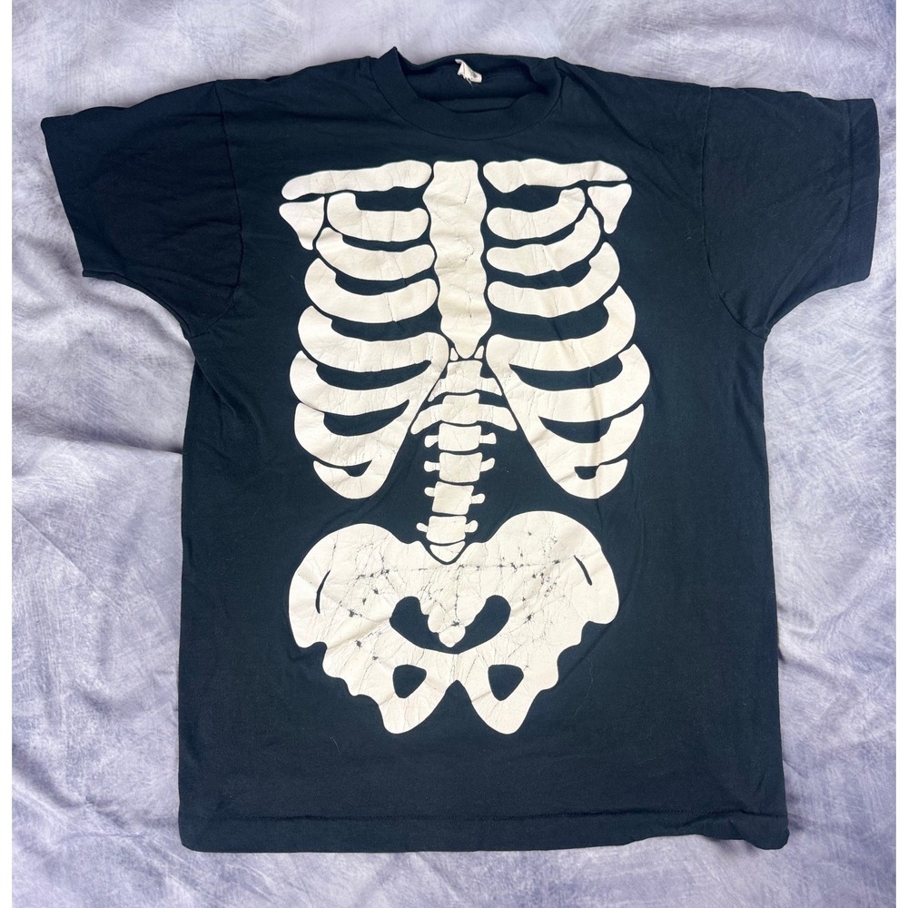 Vintage Screen Stars Skeleton T Shirt XL Black 90s Halloween Rib Cage Bones Tee